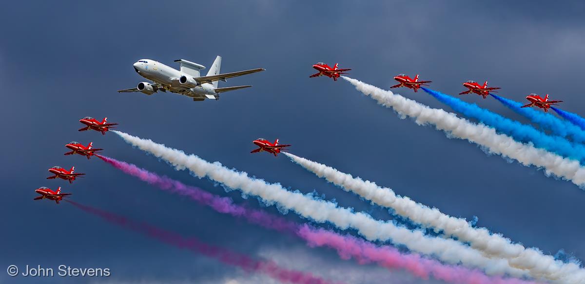 E-7 Wedgetail and Red Arrows by John Stevens