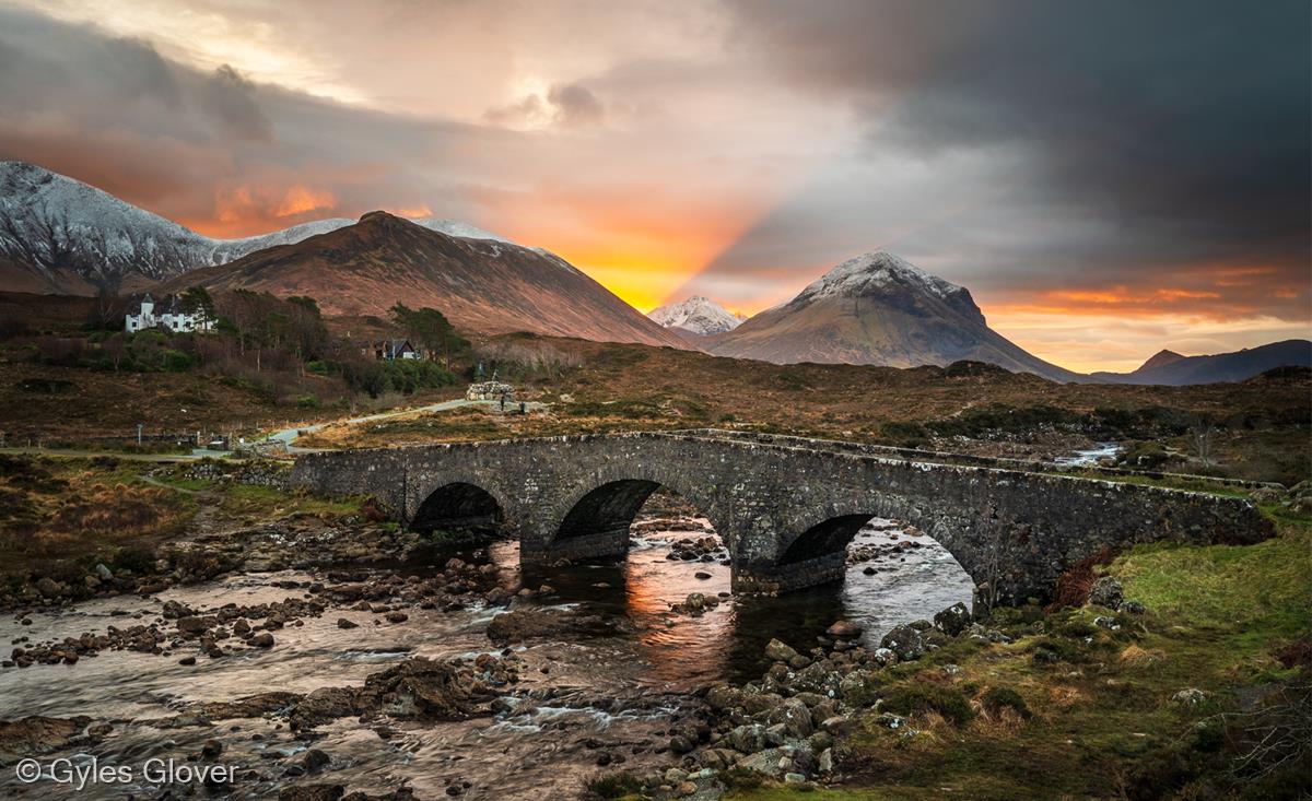 Winter Sunrise, Sligachan Bridge by Gyles Glover